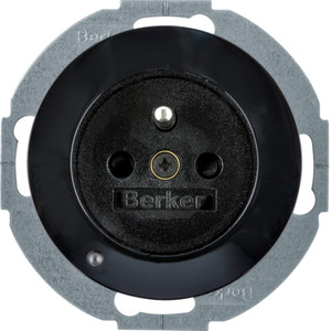 Berker - Hager R.1/R.3 Gniazdo z uz. z podświetleniem orientacyjnym LED, czarny 6765102045