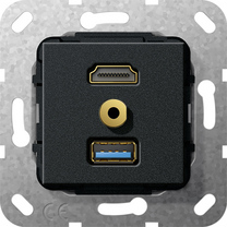 Gira Wkład podtynkowy Rozgałęźnik kablowy HDMI 2.0a + HDR, USB 3.0 A i Jack 3.5mm (Czarny matowy) 568110
