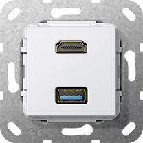 Gira Wkład podtynkowy Rozgałęźnik kablowy HDMI 2.0a + HDR i USB 3.0 A (Biały) 567903