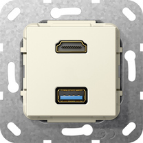 Gira Wkład podtynkowy Rozgałęźnik kablowy HDMI 2.0a + HDR i USB 3.0 A (Kremowy) 567901