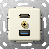 Gira Wkład podtynkowy Rozgałęźnik kablowy HDMI 2.0a + HDR, USB 3.0 A i Jack 3.5mm (Kremowy) 568101