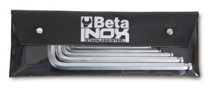 Beta Zestaw kluczy trzpieniowych kątowych calowych z końcówką kulistą INOX w pokrowcu 5/64x5/16'' 8szt. 000962000