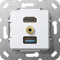 Gira Wkład podtynkowy Złącze HDMI 2.0a + HDR, USB 3.0 A i mini Jack 3.5mm (Biały) 568003