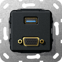 Gira Gniazdo podtynkowe Rozgałęźnik kablowy VGA 15 pinów i USB 3.0 A (Czarny matowy) 568910