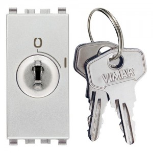 Vimar Przycisk kluczowy 2P NO 16A 250V z kluczem 000 wyjmowanym w pozycji OFF 1M - Srebrny - 20086.CU.N