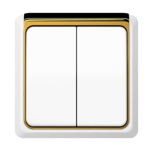 Jung Przełącznik CD Plus Podwójny Standardowy – Biały – Ramka zewnętrzna – Złoto
