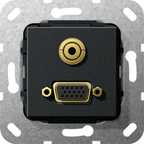 Gira Gniazdo podtynkowe Rozgałęźnik kablowy VGA 15 pinów i Jack 3.5mm (Czarny matowy) 565910