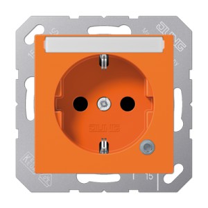 Jung Gniazdko SCHUKO zabezpieczone, z kontrolką LED, z polem opisowym 6x46mm - Pomarańczowe - A1520BFNAKOO