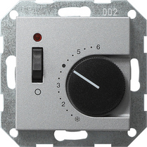 Gira Regulator temperatury RTP 24 z zestykiem rozwiernym, włącznikiem i kontrolką System 55 (Aluminium) 039326