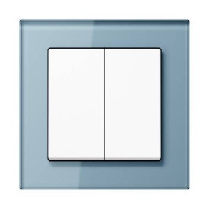 Jung Przełącznik A Creation Podwójny schodowy biały + szkło błękitne