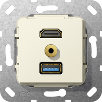 Gira Wkład podtynkowy Złącze HDMI 2.0a + HDR, USB 3.0 A i mini Jack 3.5mm (Kremowy) 568001