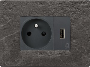 Vimar Eikon Exé - Gniazdo z bolcem + ładowania USB antracyt, ramka 3M gres marmurkowy czerń Marquina