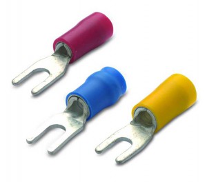BM GROUP Końcówka kablowa z PVC izolowana widełkowa z antywibracyjną tulejką miedzianą 1.5/3 z przekrojem 0.25-1.5 mm² - Czerwona (100 szt.) 90108