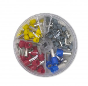BM GROUP Zestaw końcówek tulejkowych izolowanych w plastikowym pudełku, (50x4/10 szare, 20x6/12 żółte, 20x10/12 czerwone, 10x16/12 niebieskie) 00422