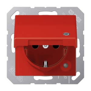 Jung Gniazdko SCHUKO zabezpieczone, z kontrolką LED, z pokrywą - Czerwone - AS1520BFKLKORT