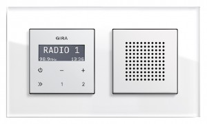 Gira podtynkowe radio z RDS z głośnikiem, ramka Esprit białe szkło