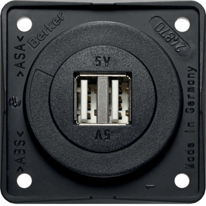 Berker - Hager Integro Gniazdo USB ładowania podwójne, 12V, 3A, czarny mat, mechanizm czarny 926022503