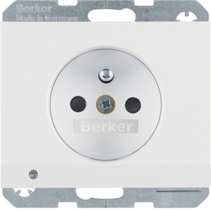 Berker - Hager K.1 Gniazdo z uziemieniem i podświetleniem orientacyjnym LED, biały 6765107009