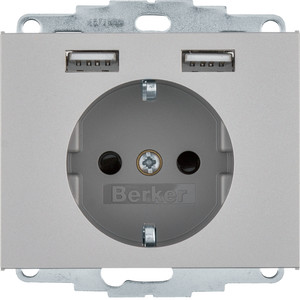 Berker - Hager K.5 Gniazdo SCHUKO z gniazdem ładowania USB 2,4 A, samozaciski, stal szlachetna 48037004