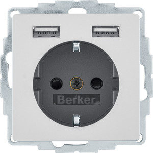 Berker Q.1/Q.3/Q.7 Gniazdo SCHUKO z gniazdem ładowania USB 2,4 A, samozaciski, alu aksamit 48036084