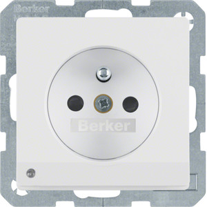 Berker Q.1/Q.3/Q.7 Gniazdo z uziemieniem i podświetleniem orientacyjnym LED, biały, aksamit 6765106089