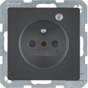 Berker - Hager Q.x Gniazdo z uz. z diodą kontrolną LED, z podwyż. ochr. st., ant, aks lak 6765096086