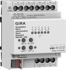 Gira Aktor KNX włączający 6-kr. 16 A / żaluzjowy 3-kr. 16 A Standard Secure - 502300