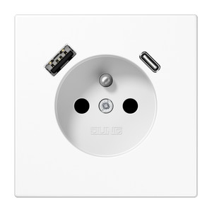 Jung LS Gniazdko z bolcem z ładowaniem USB typ A i C, biały - LS1520F-15CAWW