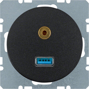 Berker - Hager Gniazdo USB/3.5 mm audio  R.1/R.3 czarny, połysk 3315392045