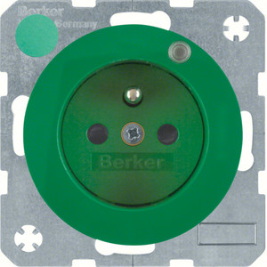 Berker - Hager Gniazdo z uziemieniem i kontrolną diodą LED R.1/R.3 zielony, połysk 6765092003
