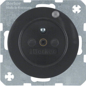 Berker - Hager Gniazdo z uziemieniem i kontrolną diodą LED R.1/R.3 czarny, połysk 6765092045