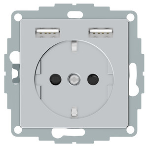 Merten Gniazdo SCHUKO z ładowarką USB 2.1A - Aluminium - MTN2366-0460