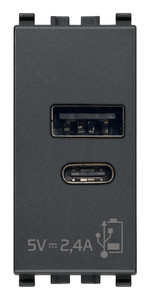 Vimar Eikon Moduł zasilający USB 5V 2,4A typu A+C 1M - Antracyt - 20292.AC