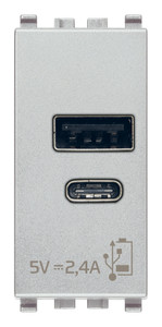 Vimar Eikon Moduł zasilający USB 5V 2,4A typu A+C 1M - Srebrny - 20292.AC.N
