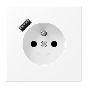 Jung LS Gniazdo z bolcem i USB typu A - Biały matowy - LS1520F-18AWWM