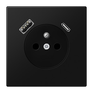Jung LS Gniazdo z bolcem i USB typu A i C - Czarny matowy - LS1520F-15CASWM