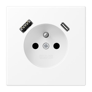 Jung LS Gniazdo z bolcem i USB typu A i C - Biały matowy - LS1520F-15CAWWM