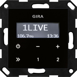 Gira Radio podtynkowe z RDS bez głośnika System 55 Wygląd czarnego szkła 228405