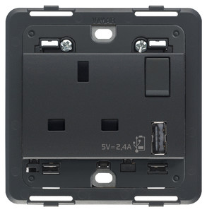 Vimar Gniazdo 2P+E 13A BS z przełącznikiem i USB - Antracyt - 20223.A