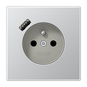 Jung LS Gniazdo z bolcem i USB typu A - Aluminium - AL1520F-18A