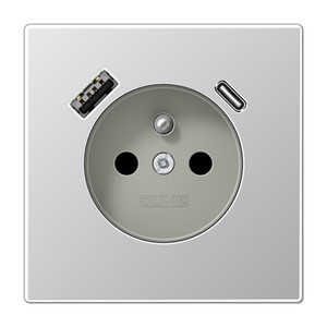 Jung LS Gniazdo z bolcem i USB typu A-C - Aluminium - AL1520F-15CA