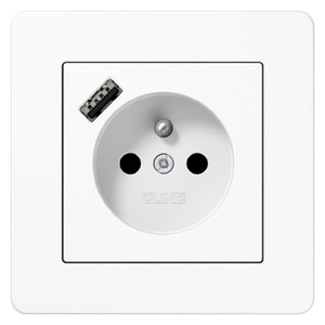 Jung A Flow Gniazdo z bolcem i ładowarką USB 3.0 typu A - Biały - Komplet