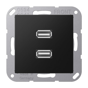 Jung Gniazdko multimedialne: 2 x USB - Czarny mat - MAA1153SWM