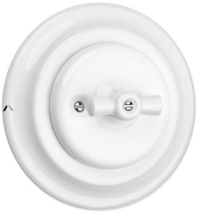 Alkri Podtynkowy ceramiczny włącznik światła Retro uniwersalny (schodowy), obrotowy - Biały KOMPLET - Kolekcja ANTICA