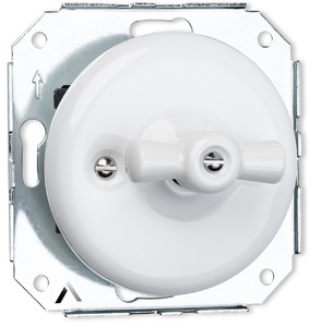 Alkri Podtynkowy ceramiczny włącznik światła Retro świecznikowy, obrotowy - Biały - Kolekcja ANTICA - TT-01B