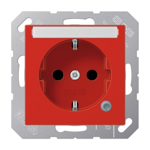Jung Gniazdko SCHUKO zabezpieczone, z kontrolką LED, z polem opisowym 6x46mm - Czerwone - ABA1520BFNAKORT