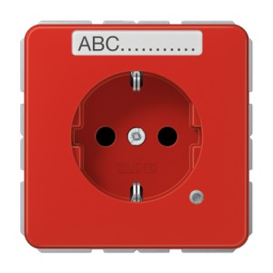 Jung Gniazdko SCHUKO zabezpieczone, z kontrolką LED, z polem opisowym 6x37mm - Czerwone - CD1520BFNAKORT
