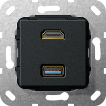 Gira Wkład podtynkowy Rozgałęźnik kablowy HDMI 2.0a + HDR i USB 3.0 A (Czarny matowy) 567910