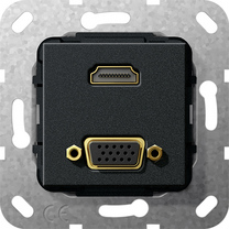 Gira Wkład podtynkowy Rozgałęźnik kablowy HDMI 2.0a + HDR i VGA 15-pin (Czarny matowy) 567710
