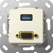 Gira Gniazdo podtynkowe Rozgałęźnik kablowy VGA 15 pinów i USB 3.0 A (Kremowy) 568901
